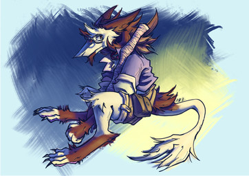 ambiguous_gender anthro bottomwear clothing detailed_fur eyewear fanny_pack fur glasses paws pouch_(clothing) shorts simple_background solo stick tail walking_stick keewan lucie_(keewan) sergal absurd_res detailed digital_media_(artwork) hi_res