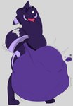 alternate_color anthro anthro_pred anthrofied big_bulge black_body black_fur blush bottomwear bulge clothed clothing cock_vore fully_inside fur genitals huge_bulge hyper hyper_bulge male male_pred motion_lines onomatopoeia open_mouth penile penis pokemorph purple_body purple_fur simple_background slorsh slosh sloshing_balls solo sound_effects text vore mullberrydraws nintendo pokemon obvious_(character) eeveelution generation_2_pokemon pokemon_(species) umbreon 2021 absurd_res digital_media_(artwork) english_text hi_res shaded signature