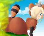 anus big_butt blonde_hair blue_eyes butt clothing costume crown fart fart_fetish female genitals hair headgear hyper hyper_fart long_hair not_furry_focus piercing princess pussy royalty solo tanuki_costume freefallen mario_bros nintendo super_mario_galaxy rosalina_(mario) canid canine human mammal raccoon_dog tanuki