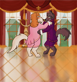 anthro anthrofied dancing duo male male/male reflection rococo_clothing vintage hypercocklover belfort_and_lupin belfort_(belfort_and_lupin) lupin_(belfort_and_lupin) versailles canid canine canis mammal wolf digital_drawing_(artwork) digital_media_(artwork)