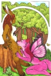 anthro art_nouveau breasts circle cunnilingus detailed_background duo eyes_closed female female/female forest fur insect_wings lepidopteran_wings licking nipples oral outside pink_body pink_fur plant sex sky tail tongue tongue_out tree vaginal wings wood luthien_nightwolf maraschino arthropod butterfly butterfly_furry canid canine canis hybrid insect lagomorph lepidopteran leporid mammal rabbit wolf 2010 traditional_media_(artwork)