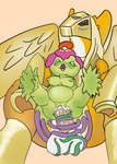 anthro armor ball_fondling balls bodily_fluids breasts cum cum_in_pussy cum_inflation cum_inside duo female fondling genital_fluids genitals gold_body green_body inflation looking_pleasured male male/female nipples open_mouth penetration penis plant pussy size_difference vines wings zody300 bandai_namco digimon digimon_(species) elemental_creature equid equine flora_fauna horse mammal palmon pegasusmon absurd_res hi_res