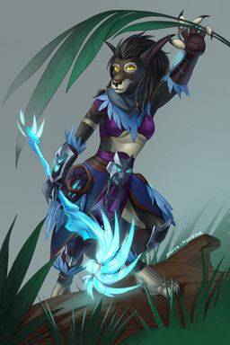 anthro armor black_body black_fur braided_hair breasts claws countershading dewclaw druid female fur hair log long_hair magic_user medium_breasts midriff plant scarf solo staff toe_claws tribal_spellcaster under_boob white_body white_fur wood yellow_eyes murra blizzard_entertainment warcraft peony_(emerald_wyvern) canid mammal werecanid werecreature worgen absurd_res hi_res