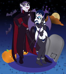 anthro blush embarrassed fangs female femboy holidays smile teeth lex-i halloween lexi_(lex-i) sammy_(willowdawisp) demon lagomorph leporid mammal rabbit vampire 2020 absurd_res digital_media_(artwork) hi_res