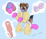 ageplay ambiguous_gender anthro bondage_gear bondage_gloves cage chastity_cage chastity_device clothed clothing diaper genitals handwear infantilism male mitts onsie pajamas penis roleplay sex_toy solo wearing_diaper gaypaw hyena mammal hi_res