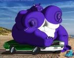 anthro beach belly big_breasts biped breasts car copyright_symbol crush female heavy huge_breasts hyper hyper_breasts nipples obese obese_anthro obese_female overweight overweight_anthro overweight_female photo_background seaside sitting solo symbol vehicle sr71beta common_hippopotamus hippopotamid mammal alexa_(disambiguation) hi_res photography_(artwork)