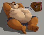 anthro barefoot belly big_belly big_cheeks braces chubby_cheeks duo eyewear feet glasses male male/male organs overweight paws soles stomach struggling struggling_prey vore dj-rodney bear gopher mammal rodent 5:4