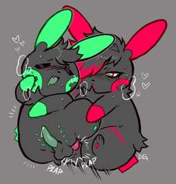 anal anal_penetration animal_genitalia balls bangs belly_nipples black_body black_fur bodily_fluids breath drooling duo fur genitals green_penis hair heart_symbol male male/male nipples open_mouth penetration penis plap saliva sex sheath disemgr0wlment nintendo pokemon generation_3_pokemon minun plusle pokemon_(species) sibling_(lore) twins_(lore)