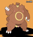 anthro balls belly big_belly brown_body genitals male moobs navel nipples overweight overweight_male penis simple_background small_penis solo artur_oink nintendo pokemon generation_2_pokemon pokemon_(species) ursaring 2022 hi_res