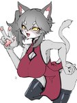 5_fingers anthro anthrofied asian_clothing bent_over big_breasts biped breasts chinese_clothing chinese_dress cleavage_cutout clothing cutout dress east_asian_clothing female female_anthro fingers gesture grey_body grey_hair hair hand_gesture hanging_breasts inner_ear_fluff kemono legwear pawpads red_clothing red_dress simple_background solo standing stockings tuft v_sign white_background kamen_no_hito kumamine safety_cat genba_neko domestic_cat felid feline felis mammal 3:4 colored_sketch hi_res sketch