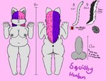 animal_genitalia animal_penis anthro anus belly big_breasts big_butt breasts butt canine_genitalia canine_penis fupa genitals grey_body gynomorph hair hair_over_eyes intersex knot multicolored_hair nipples overweight penis pink_hair puffy_anus purple_hair slightly_chubby solo text two_tone_hair squishyskunk squishy_(squishyskunk) mammal mephitid skunk english_text hi_res model_sheet