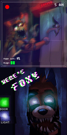 amputee anthro dark disability door duo eye_patch eyewear glowing glowing_eyes hook hook_hand looking_at_viewer machine male nightmare_fuel open_mouth parody pirate scared sharp_teeth solo_focus surprised teeth text white_eyes yellow_eyes unknown_artist five_nights_at_freddy's scottgames foxy_(fnaf) animatronic canid canine fox mammal robot 1:2 english_text hi_res