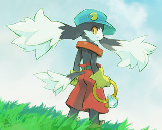 anthro belt black_body black_fur blue_baseball_cap bottomwear clothing cloud collar fur gloves green_belt handwear kemono looking_at_viewer looking_back male rear_view red_bottomwear red_clothing red_collar red_shorts shorts solo yellow_clothing yellow_eyes yellow_gloves yellow_handwear young young_anthro young_male tatotake_mono bandai_namco klonoa_(series) klonoa 2020 5:4 japanese_description