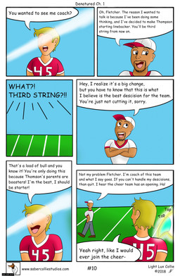 claws coach comic_panel dialogue football_field football_jersey football_player fur group hidden_face impending_transformation male sound_effects speech_bubble text toony white_body white_fur lightluxcollie denatured_(lightluxcollie) mythology faye_(lightluxcollie) yalzeema_(lightluxcollie) canid canine canis human mammal wolf 2018 comic english_text hi_res story url