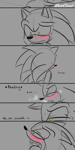 anthro bedroom blush bodily_fluids breath butt clothing cum fangs genital_fluids gloves green_eyes grey_background handwear male moan panting saliva simple_background solo sweat teeth thick_thighs bluecloud sega sonic_the_hedgehog_(series) sonic_the_hedgehog eulipotyphlan hedgehog mammal absurd_res hi_res sketch