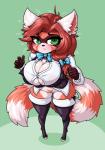 anthro big_breasts bottomless breasts cleavage clothed clothing crossgender female green_eyes legwear looking_at_viewer solo tail thigh_highs limebreaker scott_williams ailurid mammal red_panda hi_res