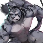 anthro biceps clothed clothing fur hair male muscular muscular_anthro muscular_male pecs solo topless dust_yang felid mammal 1:1 2018 absurd_res hi_res