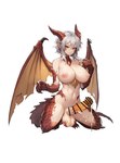 balls big_breasts bodily_fluids breasts censor_bar claws cum cum_drip cum_on_own_penis cum_on_penis cum_on_self dripping erect_nipples erection genital_fluids genitals gynomorph hair horn intersex looking_at_viewer membrane_(anatomy) membranous_wings nipples orange_penis penile_spines penis pointy_ears red_body red_horn red_scales scales scuted_arms scutes solo tail_spines white_hair wings yellow_eyes stmaster mythology animal_humanoid dragon dragon_humanoid humanoid mythological_creature mythological_scalie scalie hi_res