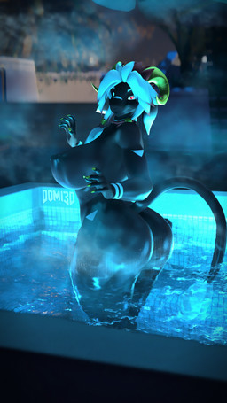 anthro big_breasts big_butt breasts brown_body butt colored_nails dark_body dark_skin female fingernails glowing glowing_eyes hair horn huge_hips huge_thighs looking_at_viewer nails nipples nude nude_anthro nude_female partially_submerged red_eyes small_waist solo swimming_pool thick_thighs wet wet_body white_hair wide_hips yellow_fingernails yellow_horn yellow_nails conditional_dnp domi3d ruby_(domi3d) bovid caprine goat hybrid mammal sheep 2025 3d_(artwork) 4k 9:16 absurd_res digital_media_(artwork) hi_res source_filmmaker_(artwork)