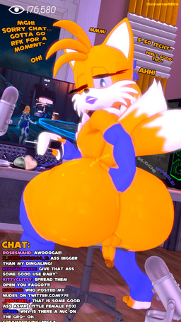 2_tails anthro armwear balls big_butt blue_clothing blue_eyes blue_gloves blue_handwear blue_legwear blue_thigh_highs bottom_heavy bubble_butt butt buttplug clothing computer controller detailed_background dialogue digging_into_butt elbow_gloves electronics eyelashes femboy feminization fingerless_gloves fluffy fluffy_tail fur game_controller genitals glistening glistening_body glistening_fur gloves handwear huge_butt huge_hips huge_thighs humanoid_genitalia humanoid_penis inside legwear lipstick livestream makeup male male_anthro microphone monitor mostly_nude mostly_nude_anthro mostly_nude_male multi_tail multicolored_body multicolored_fur penis plug_(sex_toy) ps5_controller purple_lipstick racial_slur scratching scratching_butt sex_toy shortstack shortstack_male small_balls small_penis solo stream_chat tail text thick_thighs thigh_highs two_tone_body two_tone_fur white_body white_fur wide_hipped_anthro wide_hipped_male wide_hips yellow_body yellow_fur leviantan581re lg marvel marvel_rivals sega sonic_the_hedgehog_(series) yeah_i_have_a_type_(meme) miles_prower the_invisible_woman_(marvel) canid canine fox mammal 2025 3d_(artwork) 4k 9:16 absurd_res digital_media_(artwork) english_text hi_res source_filmmaker_(artwork) url