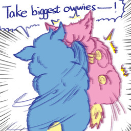 abuse ambiguous_feral ambiguous_gender baby_talk blue_body blue_fur bow_tie dialogue duo feral fur hooves pink_body pink_fur punch rear_view surprised tail text toony violence yellow_bow_tie yellow_hooves yellow_tail young young_ambiguous young_feral yellowcottoncandy030 fluffy_pony fluffy_pony_(species) mammal 1:1 2025 comic digital_media_(artwork) english_text hi_res brother_(lore) brother_and_sister_(lore) sibling_(lore) sister_(lore)