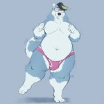 anthro belly blue_body blue_fur blush briefs briefs_only bulge clothed clothing colored_seam_underwear countershading eyewear fur glasses hair looking_at_viewer male moobs mostly_nude navel on_one_leg overweight overweight_anthro overweight_male pink_briefs pink_clothing pink_underwear pose smile solo standing tail tail_motion tailwag thick_thighs topless underwear underwear_only white_body white_fur white_seam_underwear minedoo timber_(cumulusfloofus) canid canine canis domestic_dog mammal nordic_sled_dog samoyed spitz 1:1 2021 absurd_res hi_res pinup