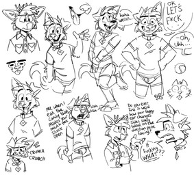 allcaps anthro antlers ball bandage black_text boxer_briefs clothed clothing collar collared_shirt dialog_balloon dialogue dress_shirt emoji eyebrows group gums_(mouth) horn male open_mouth open_smile pantsless pantsless_anthro pantsless_male pawpads profanity sexual_proposition sharp_teeth shirt shirt_pocket smile sound_effects t-shirt teeth teeth_showing tennis_ball text thick_eyebrows tongue tongue_out tongue_showing topwear trio underline underwear whiskers tinydeerguy darwin_(tinydeerguy) matt_riskely canid canine canis deer domestic_cat domestic_dog felid feline felis mammal black_and_white censored english_text hi_res monochrome