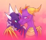 blue_eyes blush claws closed_smile cuddling duo female feral horn hug love male membrane_(anatomy) membranous_wings mouth_closed multi_horn purple_body purple_eyes purple_scales romantic romantic_ambiance romantic_couple scales smile smiling_at_another smiling_at_each_other white_horn wing_claws wings yellow_horn koffeemilk activision mythology spyro_the_dragon cynder spyro dragon mythological_creature mythological_scalie scalie winged_dragon 2024 digital_media_(artwork) half-length_portrait portrait signature