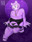 anthro belly big_belly blush clothed clothing crossdressing eyewear glasses humanoid_hands male moobs nipples purple_body solo underwear unic0rntears unicorn_wars padre_(unicorn_wars) bear mammal 2023 absurd_res hi_res