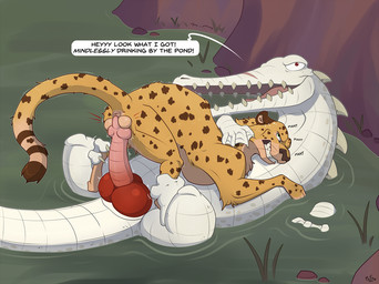 albino angry animal_genitalia animal_penis anus balljob balls big_knot dialogue duo erection fangs feral feral_on_feral floating forced fur genitals huge_knot knot knotted_penis long_snout lying male male/male markings on_back partially_submerged penis rape red_eyes scales sex sharp_teeth snout speech_bubble spots spotted_body spotted_fur teeth text water whiskers white_body white_scales yellow_body yellow_fur mcfan cheetah crocodilian felid feline gavialid gharial mammal reptile scalie english_text