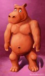 anthro belly brown_eyes eyebrows hands_at_side hooves looking_at_viewer male moobs navel nipples null_bulge orange_body overweight overweight_male pink_background raised_eyebrows simple_background smile smiling_at_viewer solo standing wontonrhino clay_creature common_hippopotamus goo_creature hippopotamid mammal hi_res