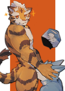 anthro asphyxiation biceps blue_body blue_fur bodily_fluids choking duo fellatio fur fur_markings hair male male/male markings multicolored_body multicolored_fur muscular muscular_male nude oral orange_body orange_eyes orange_fur pecs penile sex striped_body striped_fur stripes tears two_tone_body two_tone_fur white_body white_fur asleepchef yakumo_(asleepchef) canid canine canis domestic_dog felid hybrid mammal pantherine tiger wolf hi_res