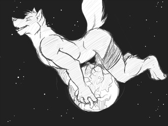 anthro bottomwear bottomwear_down clothed clothing destruction erection eyes_closed improvised_sex_toy macro male male_anthro open_mouth open_smile pants pants_down partially_clothed planet planet_destruction side_view smile solo space tail tongue tongue_out solaxe_(artist) canid canine mammal 4:3 monochrome sketch
