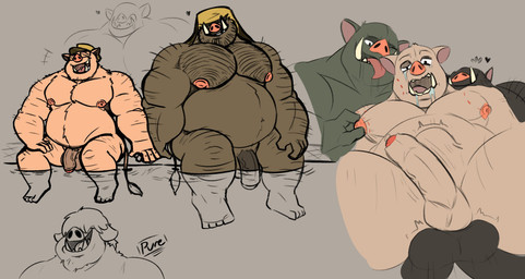 abdominal_bulge anal anal_penetration anthro balls balls_deep belly bite_mark brown_body clothing erection eyewear flaccid foreskin genitals glasses group hand_holding hat headgear headwear heart_symbol humanoid_genitalia humanoid_penis male male/male moobs musclegut muscular nipple_fetish nipple_pinch nipple_play nipples overweight overweight_male partially_retracted_foreskin penetration penis pinch sex simple_background sitting tongue tongue_out water desertb0ar domestic_pig humanoid hybrid mammal orc suid suine sus_(pig) 2019 hi_res