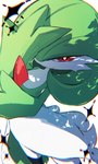 ambiguous_gender green_pseudo_hair grin grinning_at_viewer looking_at_viewer one_eye_obstructed pseudo_clothing pseudo_hair red_eyes simple_background smile solo sparkles white_body my_6633 nintendo pokemon gardevoir generation_3_pokemon humanoid pokemon_(species) 2024 hi_res