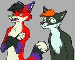 ambiguous_gender anthro black_body black_fur duo fur male red_body red_fur youtuber zillion_ross majira_strawberry tarou_strawberry canid canine fox mammal compression_artifacts brother_(lore) brothers_(lore) sibling_(lore)