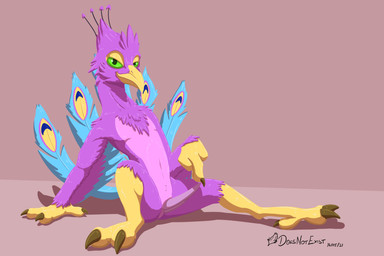 animal_genitalia anthro avian_feet beak biped blue_body clothing feathered_crest feathered_wings feathers genital_slit genitals green_eyes hand_on_penis head_crest male penis pink_body scarf smile tail tail_feathers winged_arms wings doesnotexist gyro_feather avian bird galliform peafowl phasianid 3:2 digital_media_(artwork) hi_res