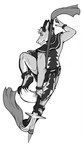 anthro clothed clothing ear_piercing fur hair holding_object holding_weapon looking_at_viewer male melee_weapon piercing polearm solo spear tail weapon astarlos canid canine canis fox mammal absurd_res digital_media_(artwork) greyscale hi_res monochrome