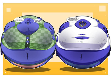 accessory anthro belly belly_expansion berry_juice beverage big_belly big_breasts big_nipples black_eyebrows black_eyes black_nose blue_body blue_bottomwear blue_clothing blue_ears blue_hair blue_mouth blue_panties blue_skirt blue_underwear blueberry_inflation blueberry_juice blush bodily_fluids body_inflation border bottomwear breast_expansion breasts button_(fastener) clothing dialogue expansion eyebrows eyelashes eyes_closed female green_clothing green_topwear green_vest hair hair_accessory hairband huge_belly huge_breasts huge_nipples hyper hyper_belly hyper_breasts hyper_inflation hyper_nipples immobile inflation jewelry juice_(beverage) juice_from_navel lactating lactating_juice leaking_juice leaking_navel looking_at_viewer nipple_outline nipples one_eye_closed open_mouth open_smile orange_background panties pink_clothing pink_panties pink_tongue pink_underwear red_hairband red_mouth round_body shirt simple_background skirt smile snaggle_tooth solo speech_bubble spherical_inflation sunken_head sunken_limbs talking_to_viewer text tight_clothing tongue topwear torn_clothing torn_topwear underwear unusual_bodily_fluids unusual_lactation vest white_border white_clothing white_shirt white_topwear shun_gt animal_crossing nintendo ankha_(animal_crossing) isabelle_(animal_crossing) canid canine canis domestic_cat domestic_dog felid feline felis mammal shih_tzu toy_dog 2026 cel_shading colored digital_media_(artwork) english_text hi_res shaded