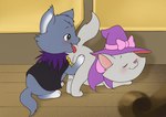 anthro clothing duo female feral fur grey_body grey_fur hat headgear headwear male male/female white_body white_fur witch_hat young minum disney jewelpet sanrio sega_fave the_aristocats dian_(jewelpet) marie_(aristocats) domestic_cat felid feline felis mammal absurd_res hi_res