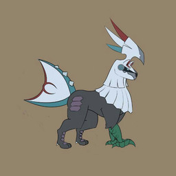 1:1 ambiguous_gender america_(character) beak brown_background chimera covertcanine feral fur legendary_pokémon metal nintendo pokémon pokémon_(species) silvally simple_background solo video_games white_body white_fur