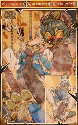 2_horns 4_toes abs anklet anthro armlet big_breasts blue_body blue_eyes blue_pawpads blue_penis bodily_fluids bracelet breasts brown_body brown_fur claws clothing cock_vore collar cum cum_on_feet cumshot cutaway dark_nipples dark_penis disembodied_foot dripping duo ear_piercing egyptian egyptian_clothing ejaculation erection eyeshadow eyewear feet foot_fetish foot_play footjob fur genital_fluids genitals glasses gold_(metal) gold_anklet gold_armlet gold_bracelet gold_collar gold_glasses gold_jewelry gold_piercing gold_ring green_eyes green_hair green_pawpads green_tail grin gynomorph gynomorph/male hair heart_symbol horn intersex intersex/male jewelry leaf leaf_tail looking_at_genitalia looking_at_penis makeup male metal_collar multicolored_body multicolored_fur muscular muscular_intersex navel pawpads penile penis penis_on_feet piercing precum precum_drip ring round_glasses sex smelly smile soles spiked_tail spikes spikes_(anatomy) steam sweat sweaty_feet tail tattoo text throbbing throbbing_penis toes tongue tongue_out twitching two_tone_body usekh vore white_body pea4thefre2h mythology oushin peacheart_(character) dragon hyena mammal mythological_creature mythological_scalie scalie absurd_res english_text hi_res