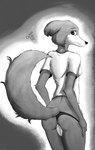 anthro breasts butt clothed clothing eyelashes female fur looking_at_viewer looking_back multicolored_body panties presenting shirt shy simple_background small_breasts solo t-shirt thick_eyelashes topwear two_tone_body underwear litsi beastars juno_(beastars) canid canine canis mammal wolf 2020 digital_drawing_(artwork) digital_media_(artwork) monochrome shaded