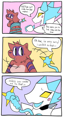 anthro blush blush_stickers breasts cheek_markings dialogue duo eyelashes facial_markings female female/female head_markings heart_nose heart_symbol long_eyelashes machine markings motion_lines restrained simple_background speech_bubble text tuft whip wrapped_up bigsteppies deltarune undertale_(series) noodle_(aimkid) tasque_manager darkner domestic_ferret felid feline mammal mustelid musteline robot robot_anthro true_musteline weasel comic english_text hi_res