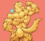 5_fingers anthro back_muscles barazoku biceps big_muscles black_nose butt eyes_closed fingers flexing fur hand_on_hip humanoid_hands male muscular muscular_anthro muscular_male nude simple_background smile solo standing vein veiny_muscles yellow_body yellow_fur chirros chase_(retriever) bird_dog canid canine canis domestic_dog golden_retriever hunting_dog mammal retriever 2020 hi_res