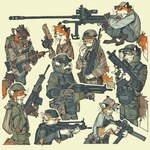 anthro anti_material_rifle armor assault_rifle clothing desert_eagle fn_fal group gun handgun hat headgear headwear helmet kriss_vector l85 m249 machine_gun male military ots-14_groza pistol qbz-95 ranged_weapon rifle simple_background sniper_rifle submachine_gun weapon serpent_x canid canine fox mammal 1:1