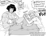 2021 arm_wrestling baalbuddy black_hair book breasts clothed clothing comic duo elf english_text female hair hi_res holding_book holding_object human humanoid humanoid_pointy_ears humor mammal monochrome muscular muscular_female not_furry pointy_ears ponytail seldaana shirt size_difference text topwear