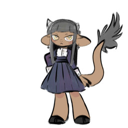 alternative_fashion anthro big_tail biped blue_clothing blue_dress blush broken_horn brown_body brown_fur claws clothed clothing cross cross_ear_piercing cross_piercing dress ear_piercing female flat_chested front_view frown fur grey_hair grey_horn hair hand_on_hip hime_cut hooves horn inverted_cross inverted_cross_ear_piercing inverted_cross_piercing long_hair orange_eyes piercing simple_background solo standing tail white_background manitka manitka_storm bovid bovine cattle mammal 1:1 2020 digital_media_(artwork) flat_colors full-length_portrait hi_res portrait