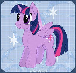 female feral grid horn looking_offscreen plushie seam_(sewing) smile solo sparkles wings skandikuwu friendship_is_magic hasbro my_little_pony mythology twilight_sparkle_(mlp) equid equine mammal mythological_creature mythological_equine winged_unicorn hi_res