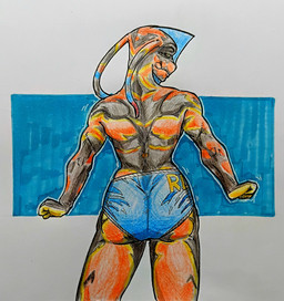 anthro athletic athletic_anthro athletic_wear big_breasts blue_stripes bottomwear breasts butt clothed clothing exhibitionism eyelashes eyewear female frill_(anatomy) gesture glistening glistening_eyes gym gym_bottomwear gym_shorts looking_at_viewer looking_back looking_back_at_viewer markings mature_anthro mature_female multi_eye multicolored_body muscular muscular_arms muscular_female muscular_thighs non-mammal_breasts not_furry presenting presenting_hindquarters shorts side_view simple_background smile solo striped_body stripes text thick_thighs topless tsaheylu two_tone_body yellow_eyes davidson769 james_cameron's_avatar mythology fan_character leona_(davidson769) alien alien_humanoid dragon great_leonopteryx humanoid mystical_creature mythological_creature mythological_scalie na'vi reptile scalie toruk 2026 hi_res painting_(artwork) shaded sketch traditional_media_(artwork) traditional_painting_(artwork)